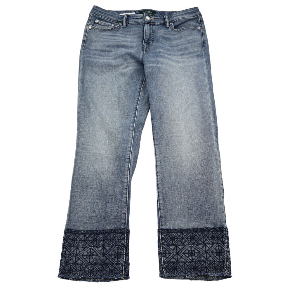 Lauren Ralph Lauren Pants Womens 10 Blue Denim Flat Front Ruff Hewn Ankle Jeans